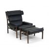 Inca by Norell Furniture, design Arne Norell 1964. Upholstery leather Elmo Rustical 99991 black, support/strap leather Tärnsjö 9308 black, wood stain dark brown 1323