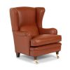 Romeo armchair with high backrest, brown leather, brass wheels