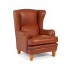 Romeo armchair with high backrest, brown leather, straight legs